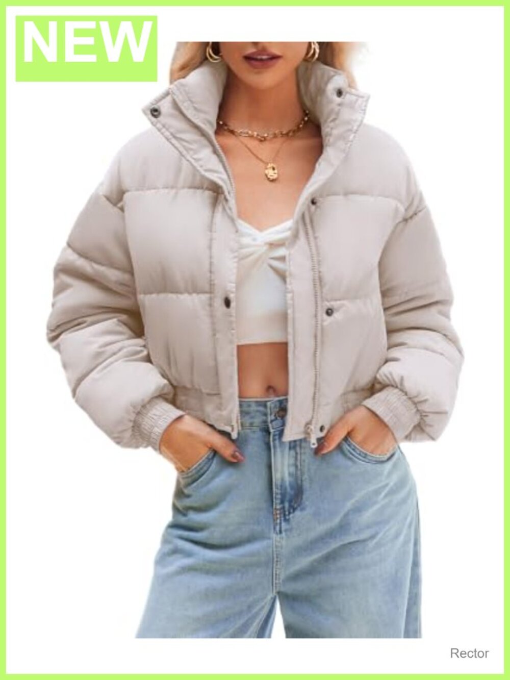 Women's Cropped Puffer Jacket Quilted Lightweight Zip Snap Coat
